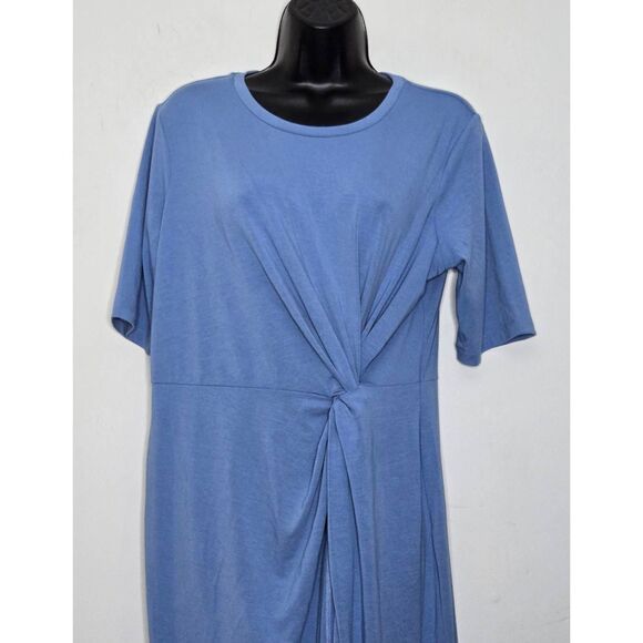 Betabrand Dress Size Large Blue Jersey Knit Twisted Knot Draped Sheath - Picture 3 of 8